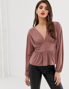 Лонгслив с объемными рукавами и корсетной вставкой ASOS DESIGN - Розовый