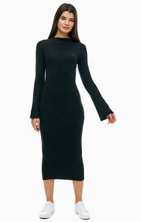 Хлопковое черное платье с длинными рукавами Lacoste