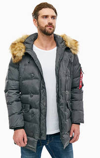 Серый пуховик с капюшоном Alpha Industries