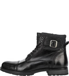 Утепленные кожаные ботинки на молнии и шнуровке Jack & Jones