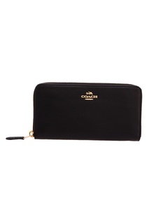 Черный кожаный кошелек на молнии Coach