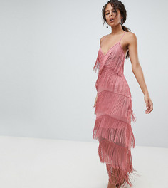 Облегающее платье макси с бахромой ASOS DESIGN Tall - Розовый