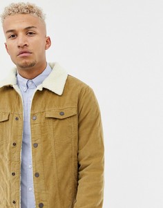 Светло-коричневая вельветовая куртка с подкладкой из искусственного меха Pull&Bear - Бежевый