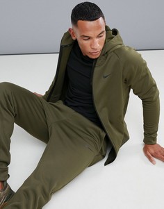 Флисовый худи цвета хаки Nike Training Therma 931996-395 - Зеленый