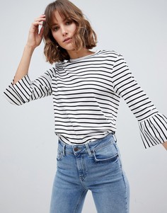 Топ в полоску с оборками на рукавах Maison Scotch - Темно-синий