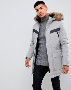 Парка с искусственным мехом на капюшоне Jack & Jones - Серый