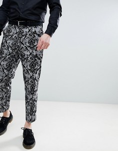 Черные зауженные брюки в клетку с флоковым принтом ASOS DESIGN - Черный