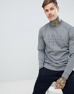 Светло-серый свитшот с круглым вырезом, рукавами реглан и логотипом Armani Exchange - Серый
