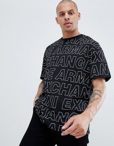 Черная свободная футболка со сплошным принтом логотипа Armani Exchange - Черный
