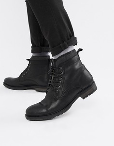 Черные кожаные ботинки на шнуровке с искусственной меховой подкладкой ASOS DESIGN - Черный