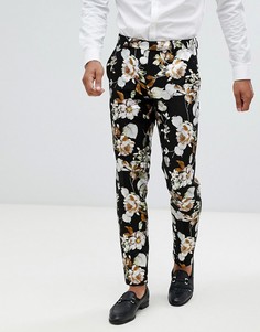 Черные зауженные брюки с цветочным принтом ASOS DESIGN wedding - Черный