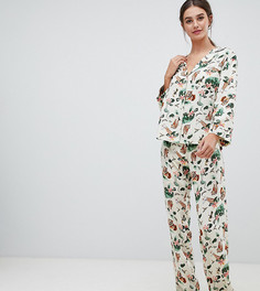 Традиционная пижама из 100% модала с принтом сафари ASOS DESIGN Tall - Кремовый