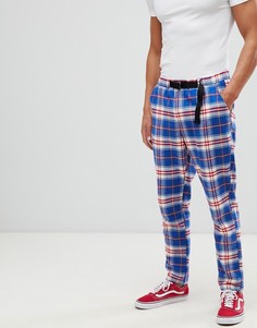 Зауженные брюки в клетку с поясом ASOS DESIGN - Синий