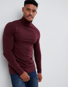 Красный обтягивающий лонгслив с отворачивающимся воротником ASOS DESIGN - Красный