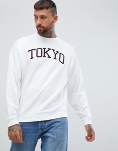 Белый свободный свитшот с надписью Тokyo ASOS DESIGN - Белый