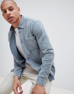 Синяя теплая саржевая рубашка навыпуск ASOS DESIGN - Синий