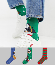 3 пары носков в подарочной упаковке с новогодним принтом ASOS DESIGN - Мульти