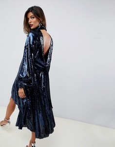 Платье миди с пайетками и открытой спиной ASOS EDITION - Темно-синий