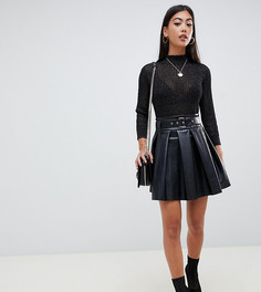 Мини-юбка из искусственной кожи с поясом ASOS DESIGN Petite - Черный