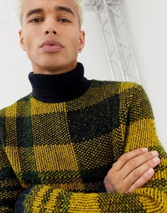 Сине-горчичный джемпер в клетку с отворачивающимся воротником ASOS DESIGN - Желтый