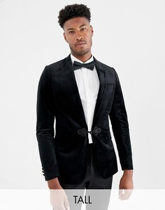 Бархатный приталенный блейзер с атласными лацканами Gianni Feraud Tall premium - Черный