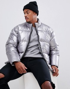 Серебристая свободная дутая куртка металлик ASOS DESIGN - Серебряный