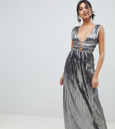 Плиссированное платье макси с глубоким вырезом ASOS DESIGN - Серебряный