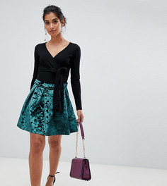 Бархатная мини-юбка со складками ASOS DESIGN Petite - Зеленый