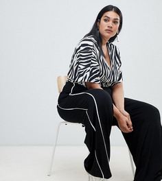 Брюки с широкими штанинами и контрастной отделкой кантом ASOS DESIGN Curve - Черный