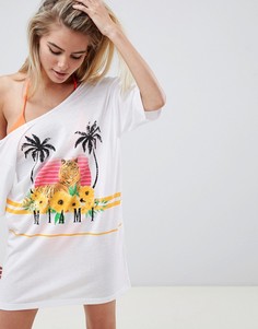 Трикотажная пляжная футболка с открытыми плечами ASOS DESIGN Miami - Белый
