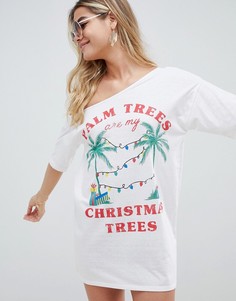 Трикотажная пляжная футболка с надписью palm trees are my Christmas trees ASOS DESIGN - Белый