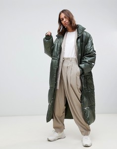 Зеленая удлиненная дутая oversize-куртка Weekday - Зеленый