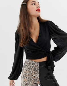 Плиссированный топ с завязкой Bershka - Черный