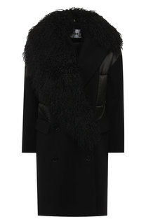 Шерстяное пальто с меховым воротником MSGM