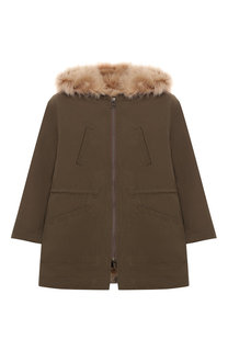 Хлопковая парка с меховой отделкой и капюшоном Yves Salomon Enfant