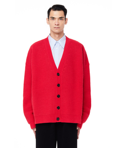 Красный шерстяной кардиган с патчами RAF Simons