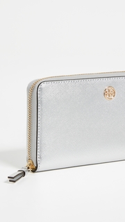 Tory Burch Robinson Metallic Zip Continental Wallet