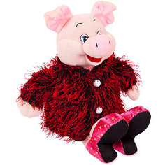 Мягкая игрушка ABtoys Свинка в розовых туфлях и бордовой шубке, 17 см.