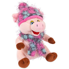 Мягкая игрушка ABtoys Свинка в розовых шапочке и шарфике, 17 см.