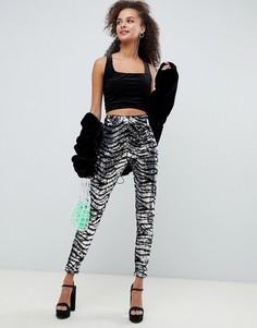Леггинсы с тигровым узором и пайетками Bershka - Серебряный
