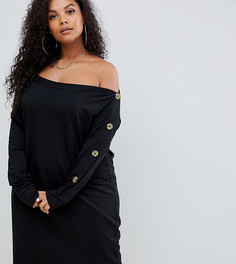 Трикотажное платье с открытыми плечами и пуговицами на рукавах ASOS DESIGN Curve - Черный