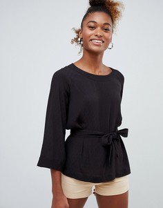 Черная блузка с завязкой на талии Monki - Черный