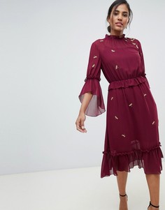 Сливовое платье миди с оборками Ted Baker - Фиолетовый