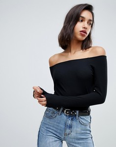 Топ в рубчик с широким вырезом Vero Moda - Черный