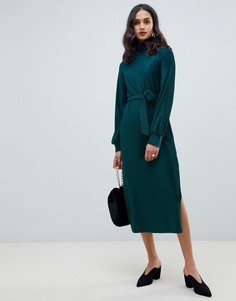 Зеленое бархатное платье миди с высоким воротом Miss Selfridge - Зеленый