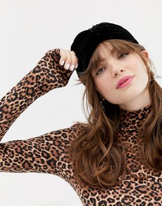 Черная бархатная шапка-тюрбан Monki - Черный