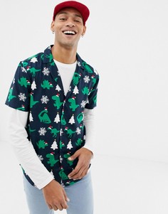 Another Influence Christmas Dinosaur Short Sleeve shirt - Темно-синий