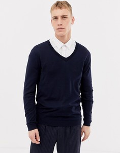 Темно-синий хлопковый джемпер с V-образным вырезом ASOS DESIGN - Темно-синий
