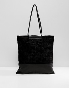 Сумка-шоппер из замши и кожи с крокодиловым рисунком ASOS DESIGN - Черный