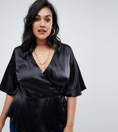 Атласный топ с запахом ASOS DESIGN Curve - Черный